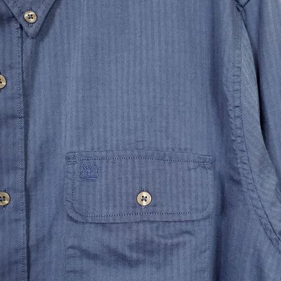 Timberland Mens Size XL Shirt Button Down Collar Herringbone Shadow Fabric Logo - Picture 4 of 7